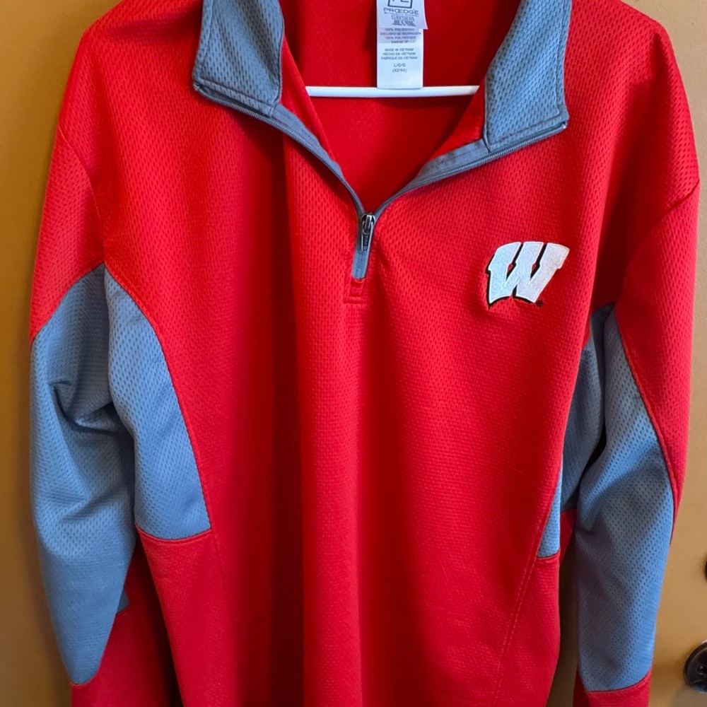 Pro Edge Vibrant Red and Gray Men's Zip-Up Sweater